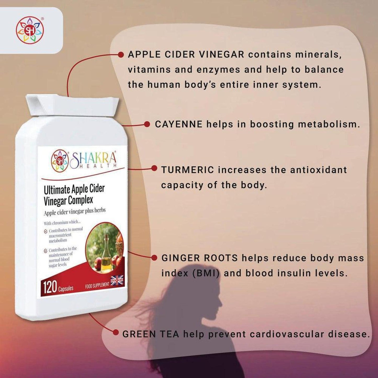 Ultimate Apple Cider Vinegar Complex by Shakra Health Supplements - One of the most powerful and potent health tonics in the world is apple cider vinegar. There is a plethora of apple cider vinegar healing benefits. Buy Now at Sacred Remedy