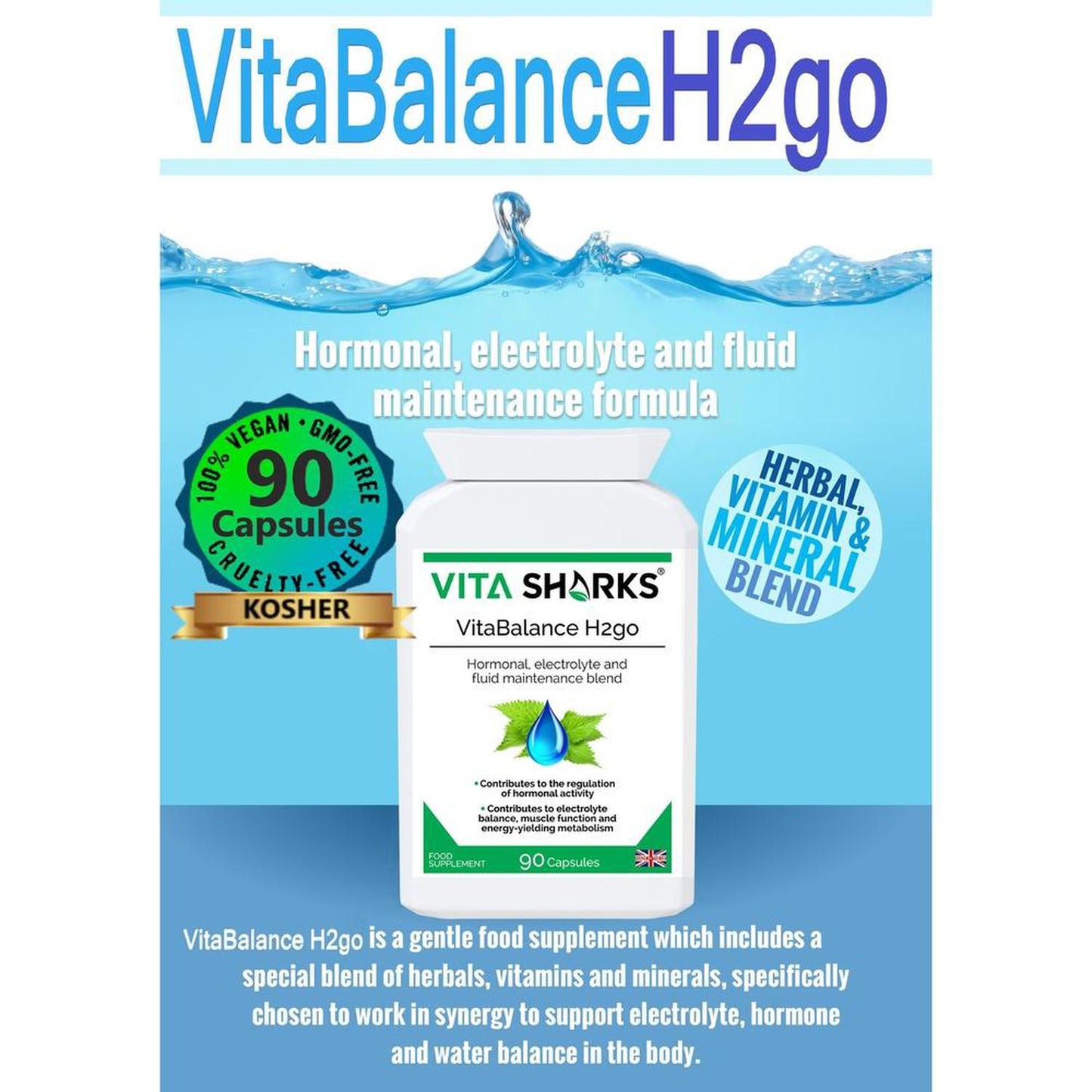 VitaBalance H2go | Fluid Retention, Water Balance & Immune Support Herbal Supplement - A gentle, effective and bioavailable combination of concentrated herbals, vits & other nutrients, designed to support healthy fluid levels in the body & to relieve the symptoms of mild water retention. A natural supplement which facilitates natural weight reduction by eliminating excessive water retention (bodily fluid) in the body. Buy Now at Sacred Remedy