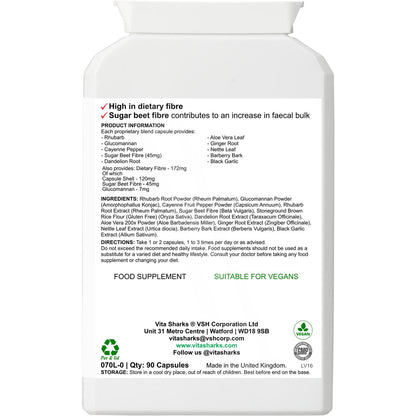 VitaCol Cleanse & Clear Natura | Fast Acting, High Strength Colon Cleanser - A fast-acting colon cleanser, designed for the chronically constipated in need of strong treatment for a blocked bowel. Purgatives have been combined with carminatives to prevent griping. A tried and tested combination of active ingredients known as the ultimate herbal laxative. Sugar beet fibre has also been added to the formula, to offer specific support for an increase in faecal bulk and normal bowel function. Buy Now at Sacred 