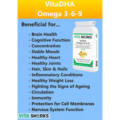 VitaDHA Omega 3-6-9 Oil | 1000mg Potent EPA, Rich in DHA & Vitamin E - Discover VitaDHA Omega 3-6-9 Fish Oil Concentrate, a supplement rich in EPA & DHA. Experience the benefits of this natural fish oil formula, containing essential fatty acids and vitamin E. Buy Now at Sacred Remedy