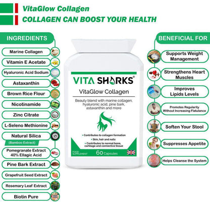 VitaGlow Collagen | High Quality Marine Collagen with Hyaluronic Acid Supplement - This health supplement is more than just collagen. It contains a tailored combination of marine collagen, as well as a clever vitamin, mineral, herbal and nutrient complex that is designed to work from within to help protect the body on a cellular level against ageing and oxidative stress. Buy Now at Sacred Remedy