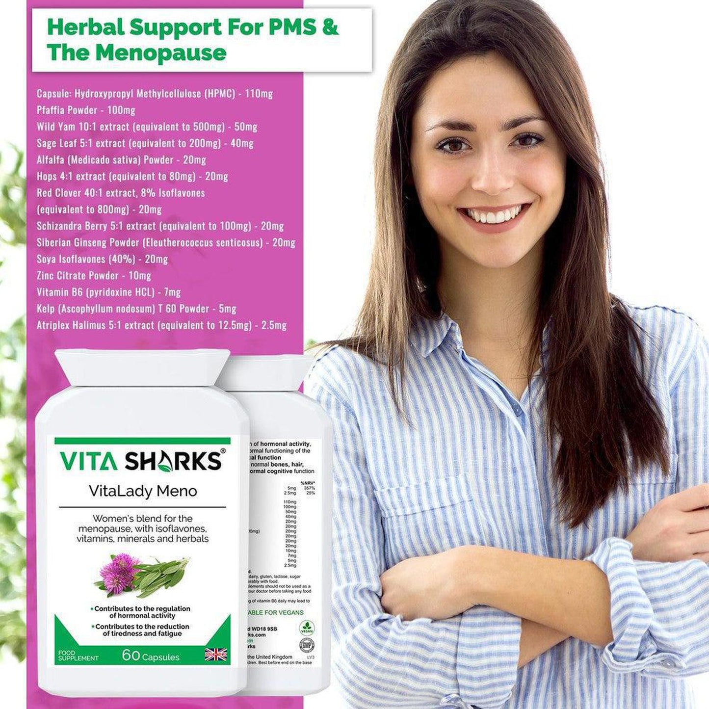 VitaLady Meno | Support for PMS, Perimenopause, Menopause & Uncomfortable Cycles - Monthly cycles & the menopause is no fun. Try our natural menopause support to help you feel wonderful. A traditional combination formula, designed to help gently relieve discomfort. May help improve the frequency / intensity of hot flashes and disrupted sleep at night. All natural & plant-based ingredients. Buy Now at Sacred Remedy