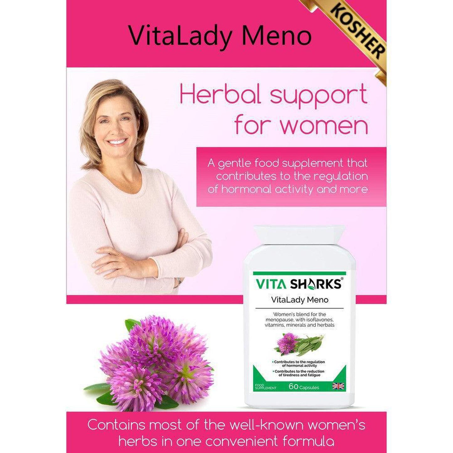 VitaLady Meno | Support for PMS, Perimenopause, Menopause & Uncomfortable Cycles - Monthly cycles & the menopause is no fun. Try our natural menopause support to help you feel wonderful. A traditional combination formula, designed to help gently relieve discomfort. May help improve the frequency / intensity of hot flashes and disrupted sleep at night. All natural & plant-based ingredients. Buy Now at Sacred Remedy