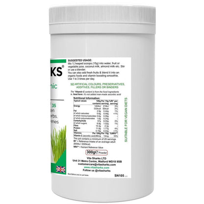 VitaNourish Organic Total Care+ | High Fibre, Green Shake with Bio-Active Enzymes - 35 green foods, vegetables, fruits, berries, herbs, sprouts, mushrooms & seeds plus bio-active enzymes. Organic vegan nutrition made easy, with food form vitamin C plus plant protein. Great all-round health supplement to support immunity, digestion (bulk), energy levels, cleansing, detoxification alkalising of the body Buy Now at Sacred Remedy