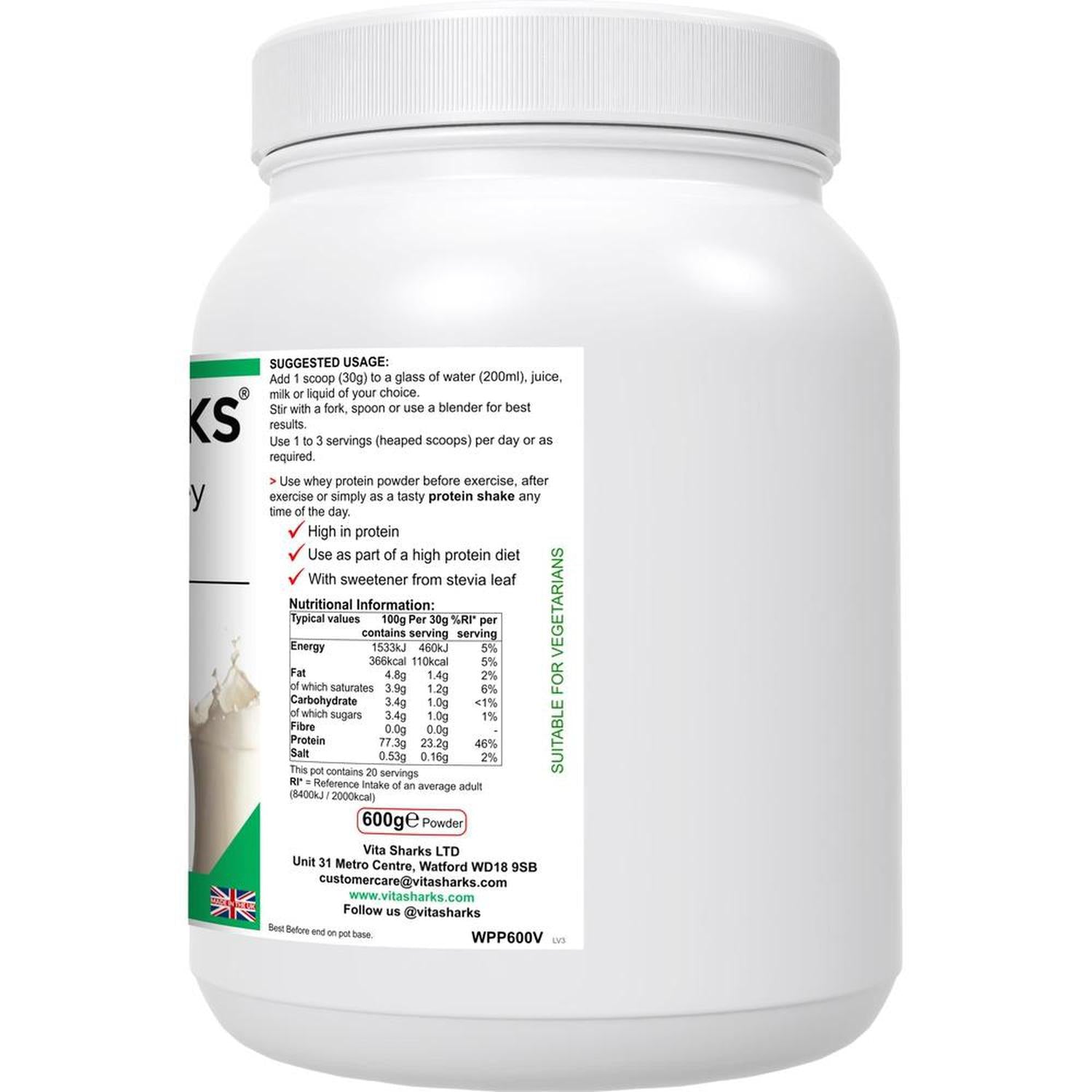 VitaNourish Whey Vanilla Shake | High Quality Whey Concentrate & Isolate - Can be used before or after exercise, or at any time of day as a protein-rich, muscle building and appetite curbing snack. Derived from a blend of concentrate and isolate - NO artificial flavours, colours or sweeteners. Highest grade hormone-free milk, sourced from EU and British cows - no GMOs. Buy Now at Sacred Remedy