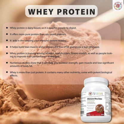 Wholesome Whey Protein Shake (Chocolate) Premium Quality Concentrate & Isolate - Made with easy-to-digest whey protein concentrate and isolate, our Wholesome Whey Shake (Chocolate) is perfect for post-workout recovery or as a healthy snack anytime of day. It's also hormone-free, non-GMO, and gluten-free, making it a great choice for those with dietary restrictions. Buy Now at Sacred Remedy