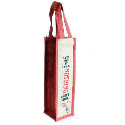Funny Wine Gift Bag | Jute Bottle Carrier with Cane Handles - Present your bottle with a laugh! This high-quality jute wine bag features a funny print and chic cane handles. Eco-friendly and fits standard bottles. Buy Now at Sacred Remedy