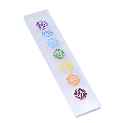 7 Chakra Selenite Charging Plate for Cleansing Crystals - Reset your vibe with the 7 Chakra Selenite Charging Plate. This authentic selenite bar cleanses & recharges crystals. Ideal for meditation, reiki & altar decor. Buy Now at Sacred Remedy