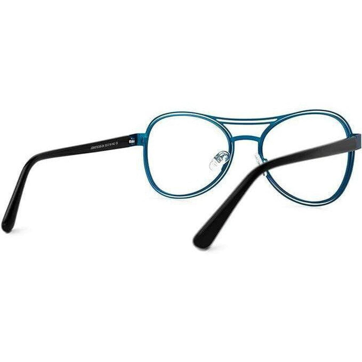 Lightweight blue metal aviator glasses with a double bridge and black temple arms on a white background.
