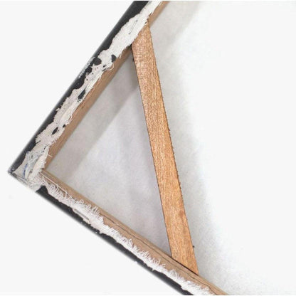 Back view of a handcrafted canvas painting stretched over a sturdy wooden frame with reinforced corner bracing.