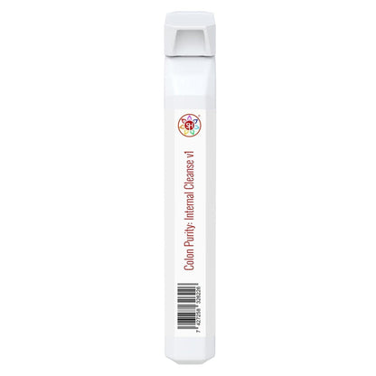 White rectangular Colon Purity: Internal Cleanse v1 supplement stick with a colorful logo and barcode on a white background.