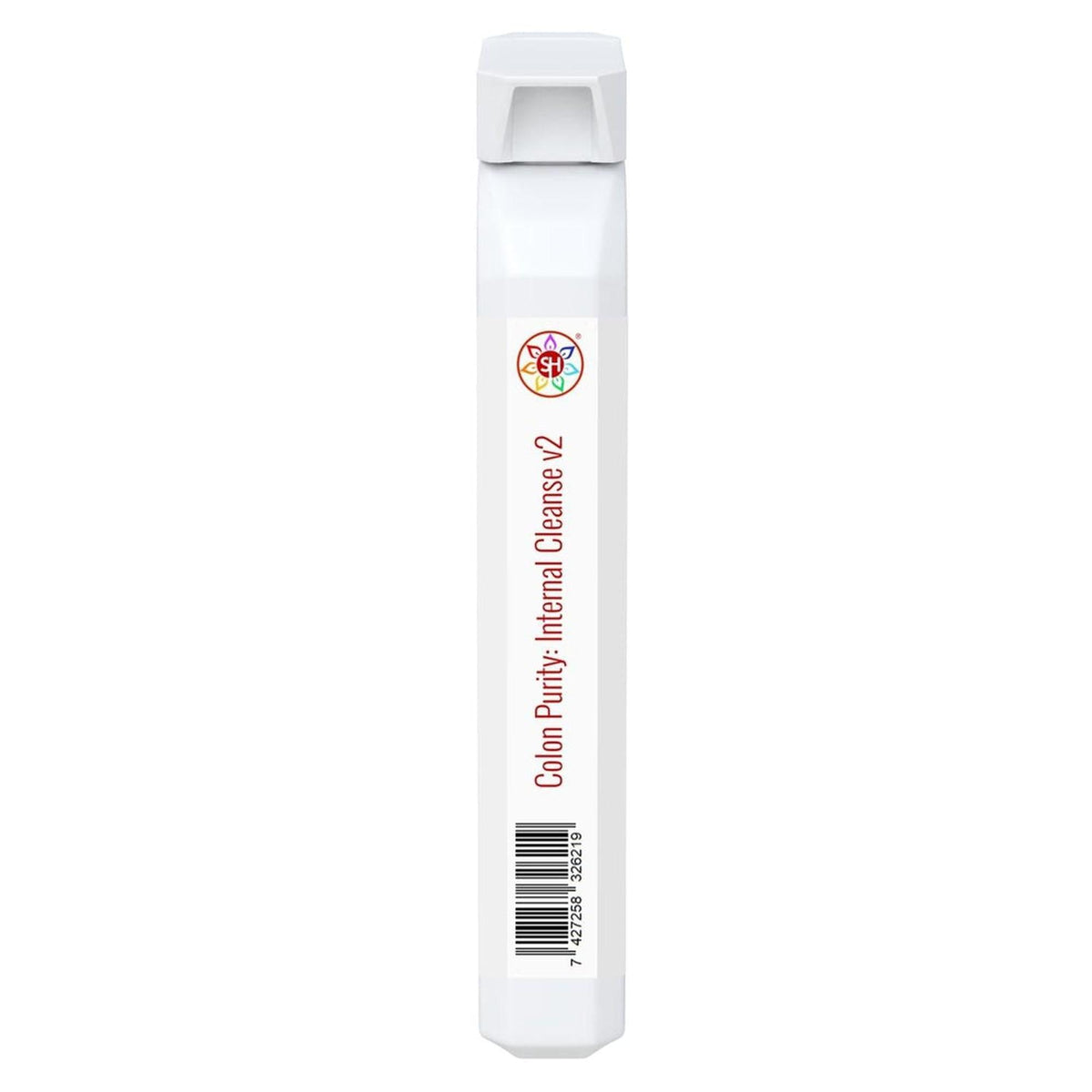 White rectangular Colon Purity: Internal Cleanse v2 supplement stick with a colorful logo and barcode on the front.
