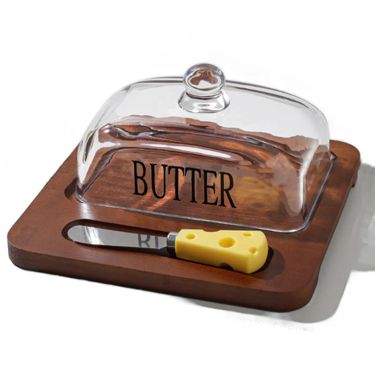 Buy Bamboo & Glass Butter / Cheese Storage Dish with Cutter Tool - This isn't just a butter dish; it's a statement piece. Say goodbye to messy butter wrappers and hello to effortless serving and storage! at Sacred Remedy Online