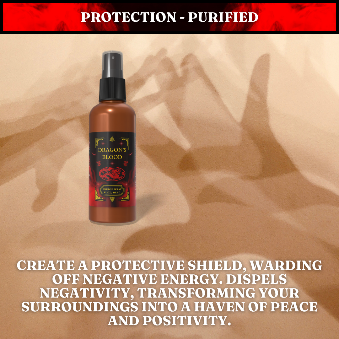 Dragon's Blood Smudge Spray | Protection & Grounding Mist - Harness ancient power with our Dragons Blood Smudge Spray. This quirky, eco-conscious mist protects your energy, purifies your space, and smells amazing. Organic, vegan, and cruelty-free! Buy Now at Sacred Remedy