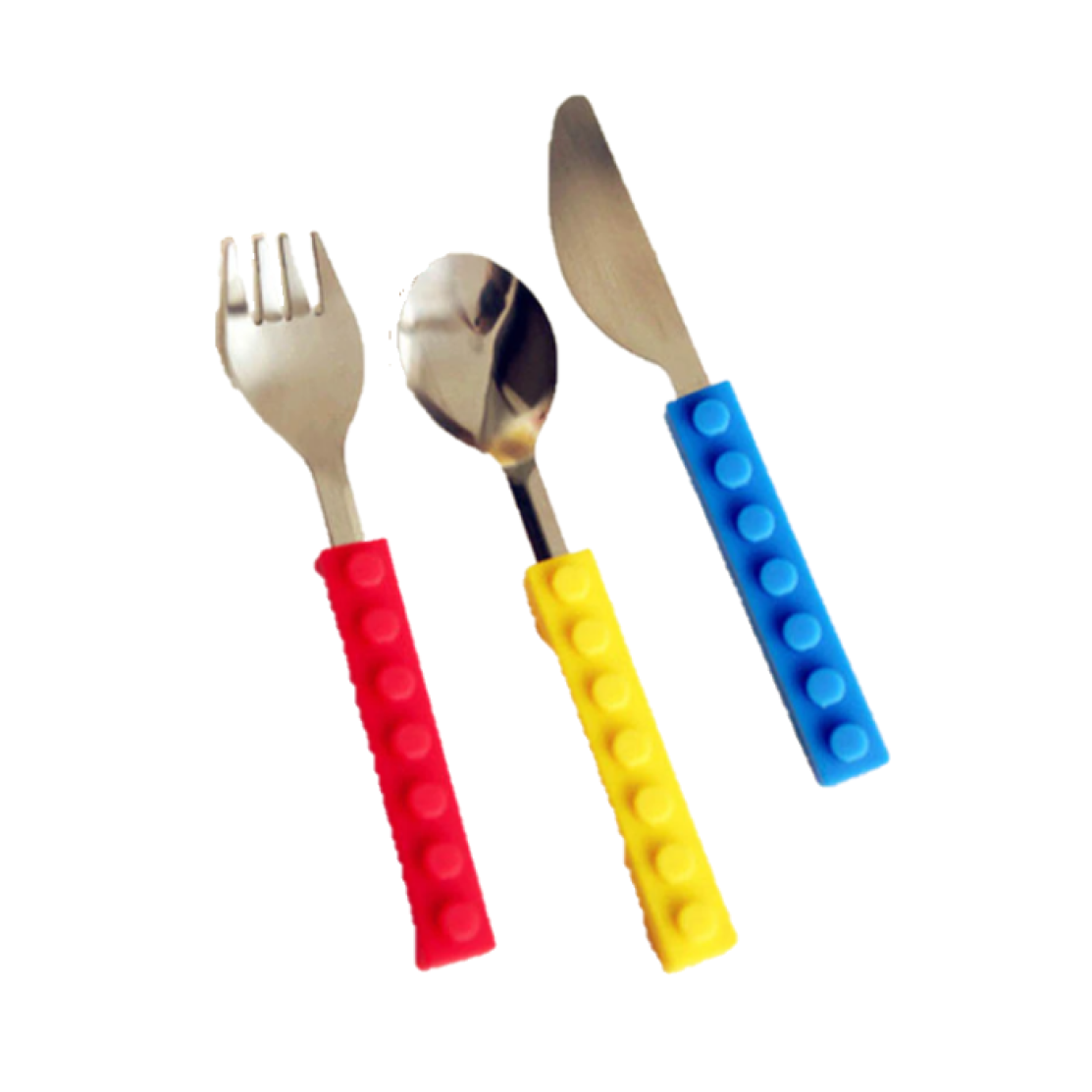 Fun Stacking Kids Cutlery Set | Teach Independent Eating - Bright, stacking block design cutlery for children. Encourages independent eating & chopping. Durable stainless steel, silicone handles. Perfect for home & travel. Buy Now at Sacred Remedy