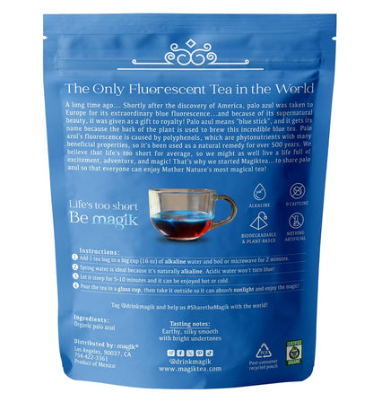 Organic Palo Azul Fluorescent Blue Tea | Kidneywood & Detox - 100% Organic Palo Azul tea bags. Fluorescent blue glow, 8x more antioxidants than green tea. Supports kidney health, detox & alkaline balance. Buy Now at Sacred Remedy