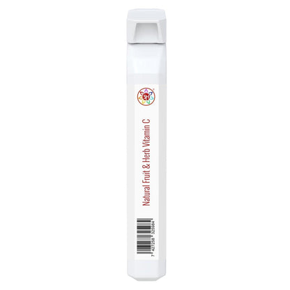 White slim rectangular supplement stick pack with Natural Fruit & Herb Vitamin C branding and a colorful logo.
