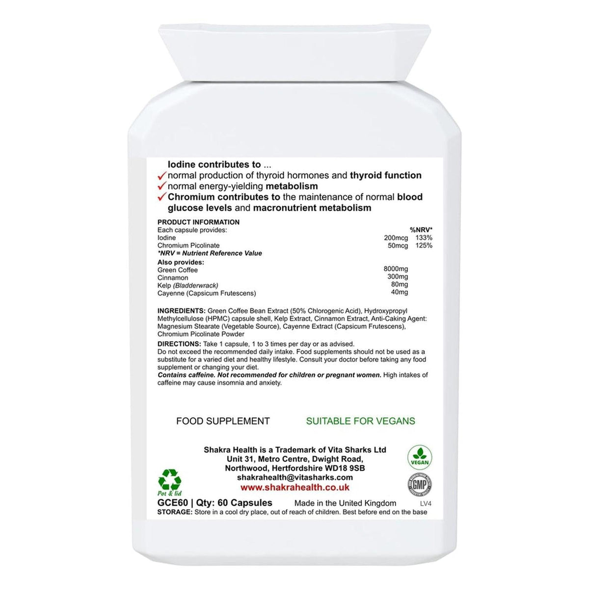 White plastic supplement bottle label showing ingredients, dosage, and nutritional information for Power Physique capsules.