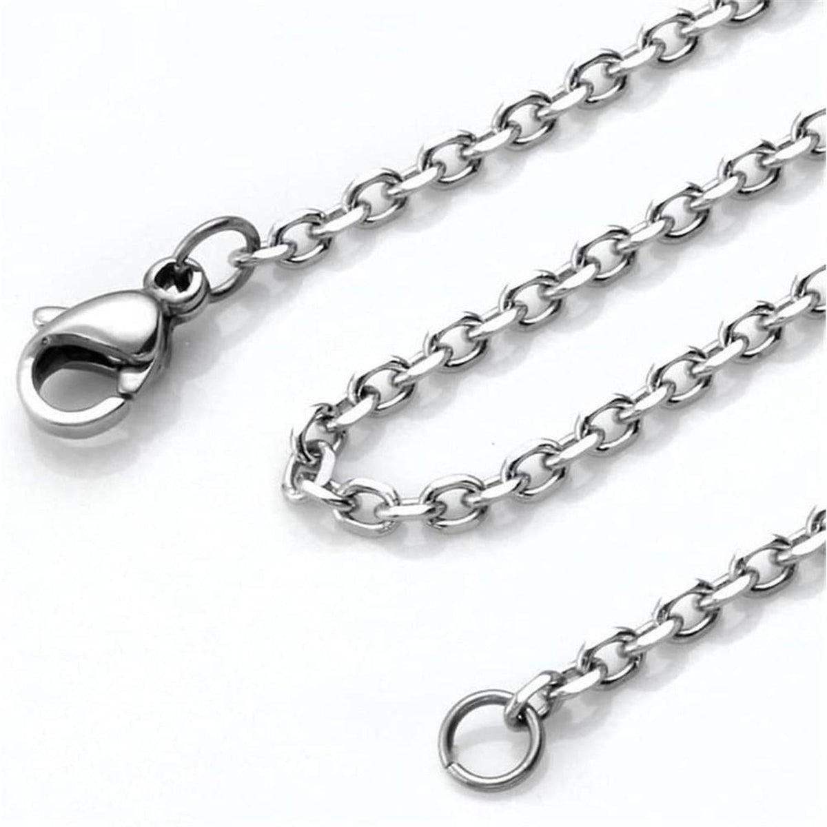 Silver-tone metal cable chain necklace with a secure lobster claw clasp and round jump ring closure.