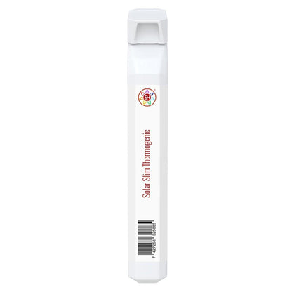 White slim Solar Slim Thermogenic stick with a colorful logo, product text, and a barcode on a clean background.