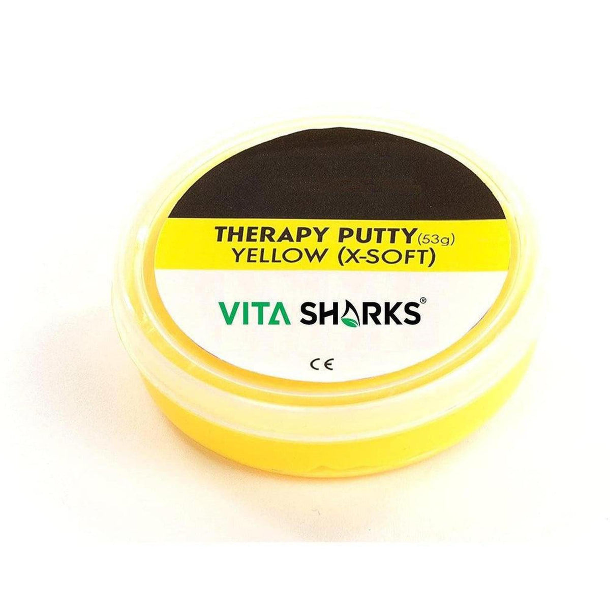 Vita Sharks yellow extra-soft therapy putty in a 53g round plastic container with a branded label on a white background.