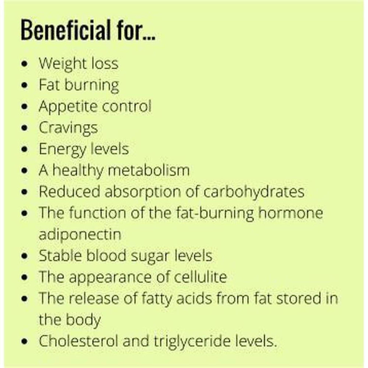 Bullet point list on a light green background detailing the health benefits of VitaBoost Green Coffee Bean supplement.