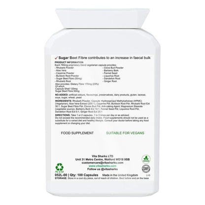 White plastic supplement bottle with a detailed ingredient label for VitaCol Cleanse & Clear Herba 12 capsules.