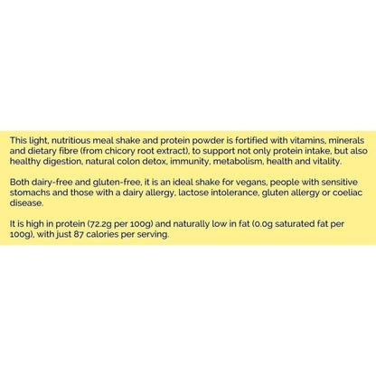 Informative text block on a light yellow background detailing the nutritional benefits of VitaDiet vanilla meal shake.
