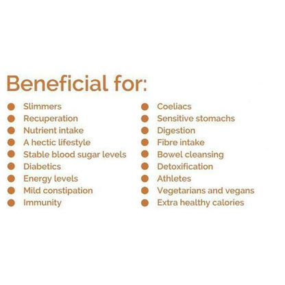 List of health benefits for VitaDiet Vanilla Meal Shake featuring brown bullet points on a clean white background.